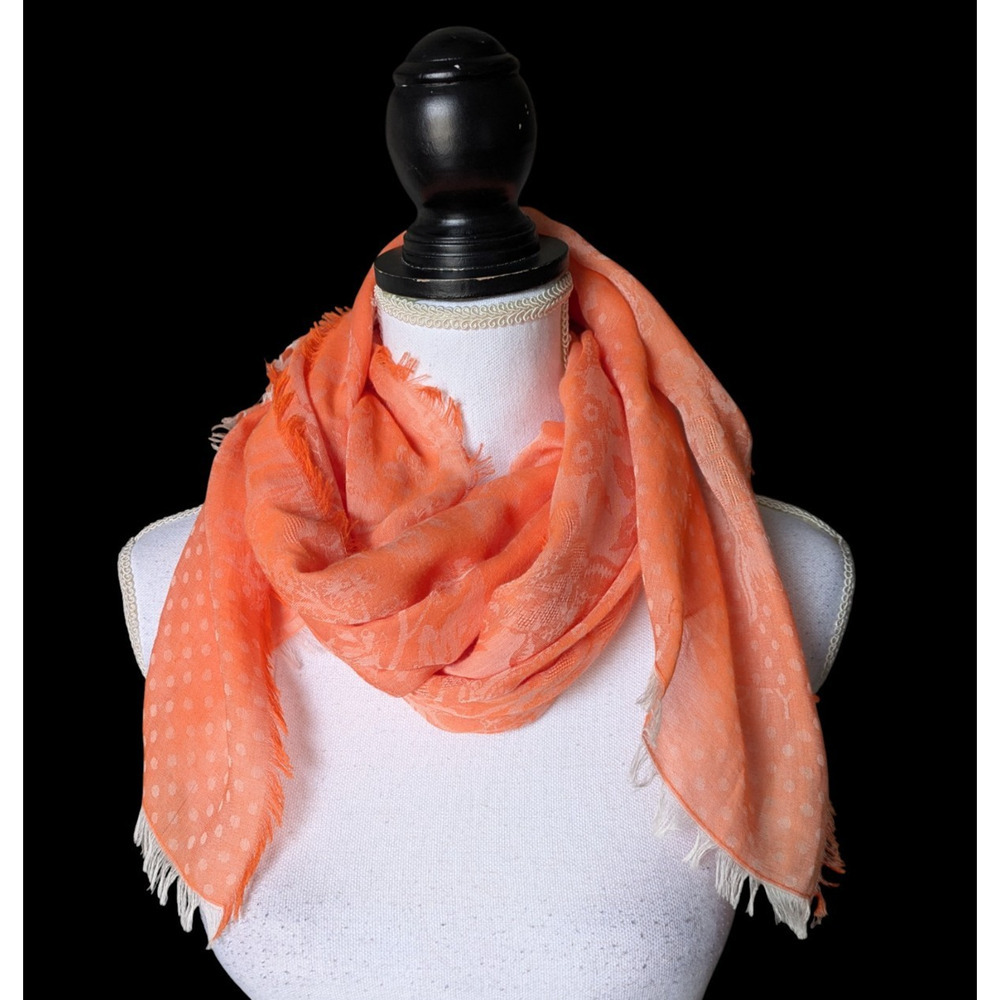 Vintage Liberty of London Orange Burnout Semi Sheer Wool Scarf Floral Paisley